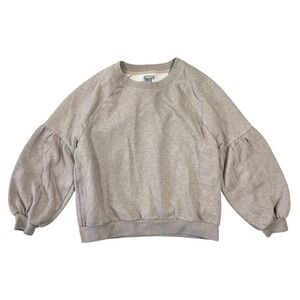 Aerie Womens Tan Heather Puff Sleeve Raglan Pullover Sweatshirt Medium Lounge